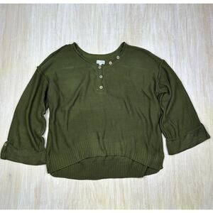 NWT Wonderly Fall Olive Drop Shoulder Henley Neck Rib Knit Pullover Sweater XL